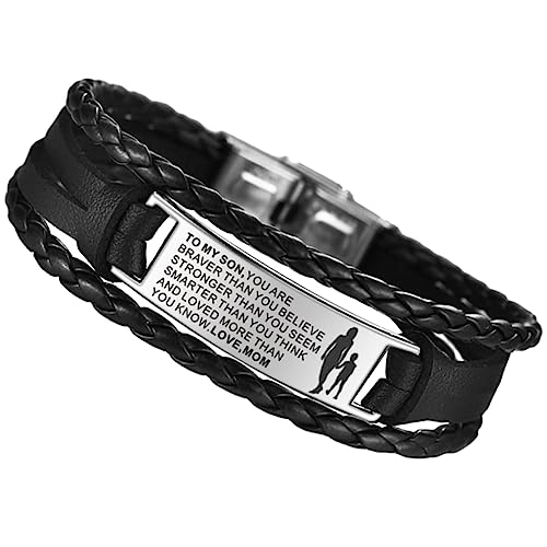BESPORTBLE Lederarmband für Männer mit Gravierbarer Punk Verstellbar Langlebig Echtem für Söhne für Besondere Anlässe Wie Geburtstage oder Feiertage von BESPORTBLE