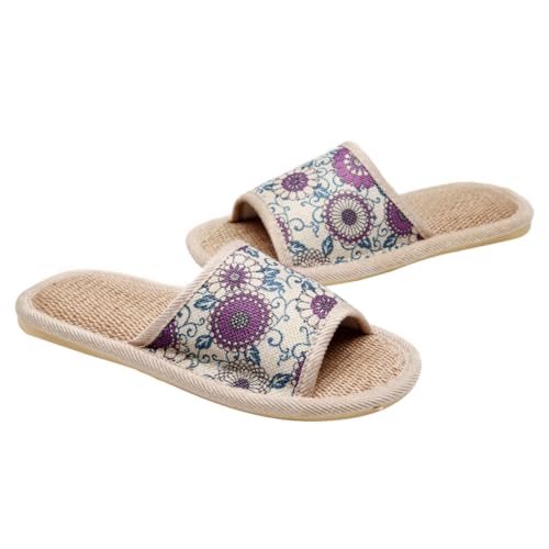 BESPORTBLE Leichte Leinenpantoffeln Damen Atmungsaktiv Noiseless Baumwolle Hanfsohle Klassisch Weiß Porzellan Design Hausschuhe Für Zuhause Ganzjährig von BESPORTBLE