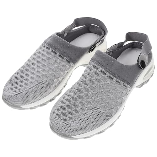 BESPORTBLE Leichte Mesh Sandalen Damen Atmungsaktiv rutschfest Bequeme Halbschuhe mit Elastischer Sohle für Alltag Reisen und Lange Spaziergänge Graue Netzstoff Sandalen von BESPORTBLE