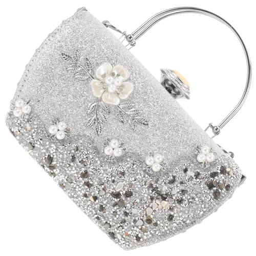 BESPORTBLE Luxuriöse Abendtasche mit Funkelnden Strasssteinen und Perlen Clutch für Frauen Kompakt und Geräumig für Hochzeit Gala und Cocktailparty Silberfarben von BESPORTBLE