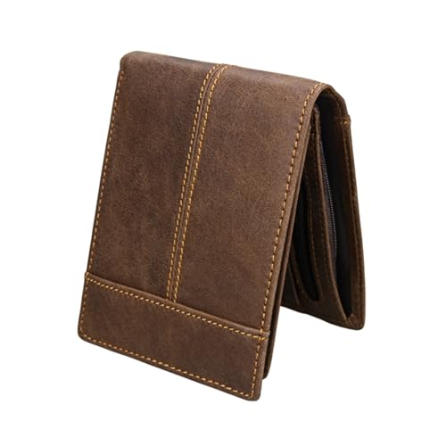 BESPORTBLE Mad Horse Leder Geldbörse Für Herren Retro Klassische RFID Blockierende Kurze Brieftasche Echtes Leder Kompaktes Design Für Karten Und Münzfach von BESPORTBLE