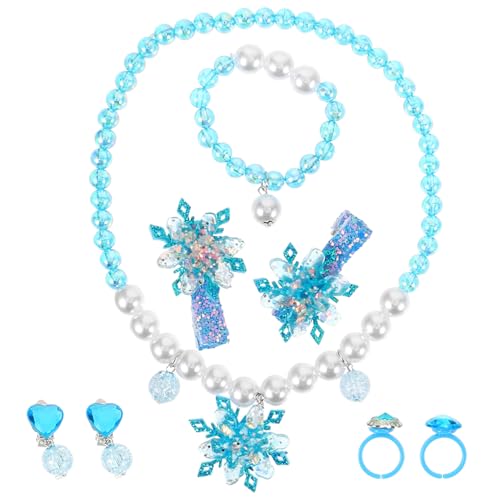 BESPORTBLE Mädchen Schmuckset Schneeflocke Halskette Armband Ring Ohrclips Haarschmuck Set für Kleine Mädchen Geschenkidee Hautfreundlich und Leicht zu Tragen von BESPORTBLE