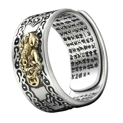 BESPORTBLE Männlicher Glücksring Legierung Antiker Schriftring Mit Sechs Wörter Für Wohlstand Verstellbarer Schmuckring Für Herren Silberfarbener Glücksring von BESPORTBLE