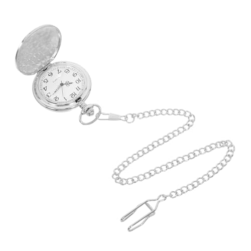 BESPORTBLE Mechanische Herren Taschenuhr Vintage mit Kunstvoller Gravur Flip Cover Schutz Präzisem Handaufzug Großer Silberner Muster Design Klassisch Elegant für Männer und Frauen von BESPORTBLE