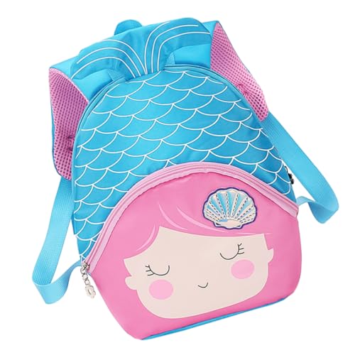 BESPORTBLE Meerjungfrauenmuster Schulrucksack Aus Nylon Für Junge Mädchen Blau Mit Rosa Cartoon Design Als Schultertasche Für Mädchen Mit Großem Fassungsvermögen von BESPORTBLE