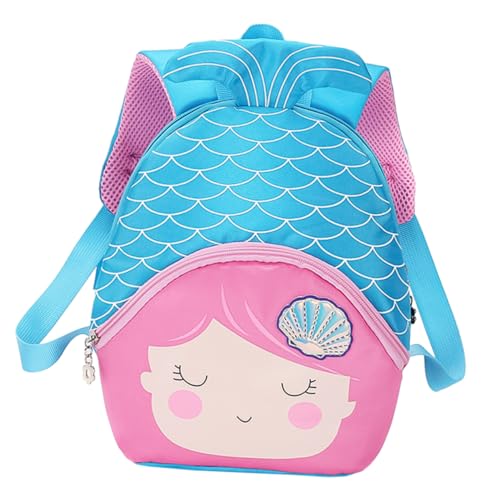 BESPORTBLE Meerjungfrauenmuster Schulrucksack Aus Nylon Für Junge Mädchen Blau Mit Rosa Cartoon Design Als Schultertasche Studentenrucksack Oder Reiserucksack Mit Großem Fassungsvermögen von BESPORTBLE