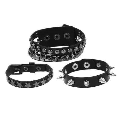 BESPORTBLE Punk Goth Armband Aus Kunstleder Für Herren Und Damen Verstellbare Manschette Mit Nieten Für Halloween-partys Und Stilbewusste Outfits Elastisches Langlebiges Design in Schwarz von BESPORTBLE