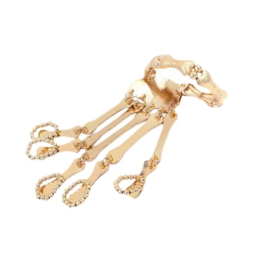 BESPORTBLE Metall Skelett Hand Armband mit Ring Goldfarben Punk Halloween Schmuck für Damen und Herren Ausgefallenes Skull Fingers Design Robustes Vintage Gothic Accessoire für Party und von BESPORTBLE