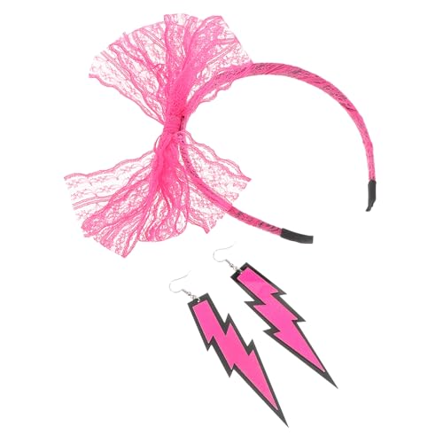 BESPORTBLE Neon-stirnband Mit Spitzen-schleife Und Modischen -ohrhänge Set Für Party-zubehör Neon-stirnbänder Mit Schleifen-ohrhänge Für Damen von BESPORTBLE