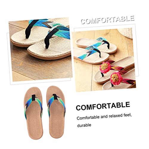 BESPORTBLE Non slip Leinwand Flip flops Gepaart Rutschfeste Hausschuhe mit Flachem Boden Freizeit sandalen für Strand und Alltag Blau grün Komfortabel und Langlebig von BESPORTBLE