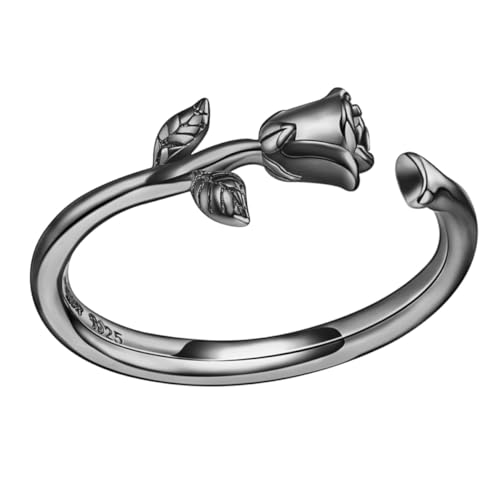 BESPORTBLE Offener Sterling Silber Rosenring Damen Vintage Knöchelring Verstellbar Stapelbar Schmuck für Alltag Dating von BESPORTBLE