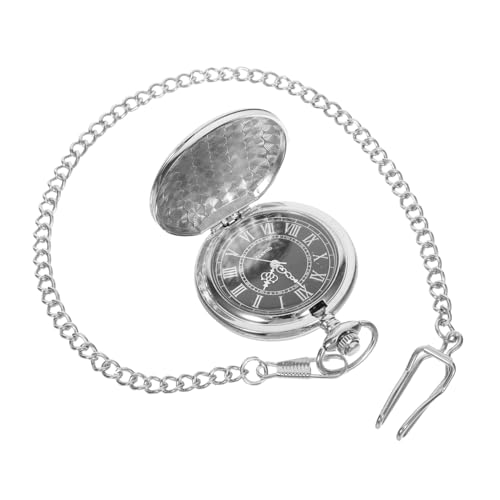 BESPORTBLE Oversized Vintage Pocket Watch mit Kette Retro Quarz Halsuhr Silber mit Römischen Ziffern für zu Weihnachten Geburtstagen und Vatertag von BESPORTBLE