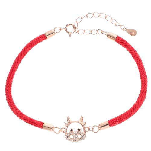 BESPORTBLE Ox Jahr Armband Damen Rotes Seil Silber Schmuck Langlebig Zodiac Rind Jahresstil Modisches Handgelenk Accessoire Für Alltag Und Festliche Outfits von BESPORTBLE