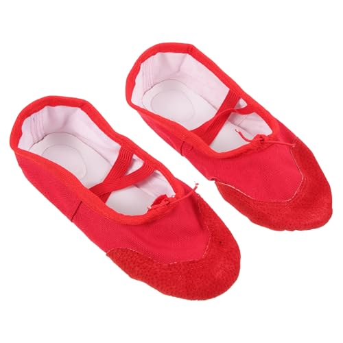 BESPORTBLE PU Ballettschuhe mit Elastischem Band rutschfeste Gymnastikschuhe für Erwachsene Weiche PU Ledersohle Geeignet für Yoga Ballett Tanz und Training Rot von BESPORTBLE