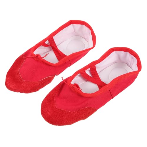 BESPORTBLE PU Ballettschuhe mit Elastischem Band rutschfeste Tanzschläppchen für Erwachsene Weiche PU Ledersohle Vielseitige und Yoga Halbschuhe Rot von BESPORTBLE