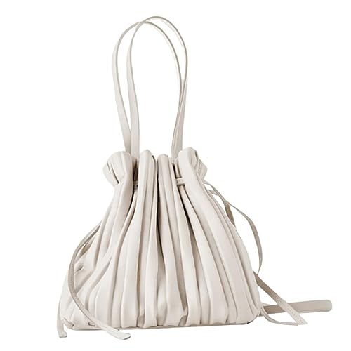 BESPORTBLE PU Beuteltasche Damen Weiß Drawstring Design Falten Langlebig und Vielseitig für Schule Büro Freizeit Umhängetasche und Handtasche Modisch und Kombinierbar von BESPORTBLE