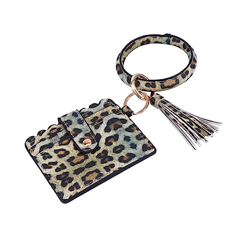 BESPORTBLE PU Geldbörse Damen mit Leopardenmuster Tassel Handtasche mit Armband Kleine Portemonnaie Geldbeutel für Münzen und Karten Praktische Clutch Grün von BESPORTBLE