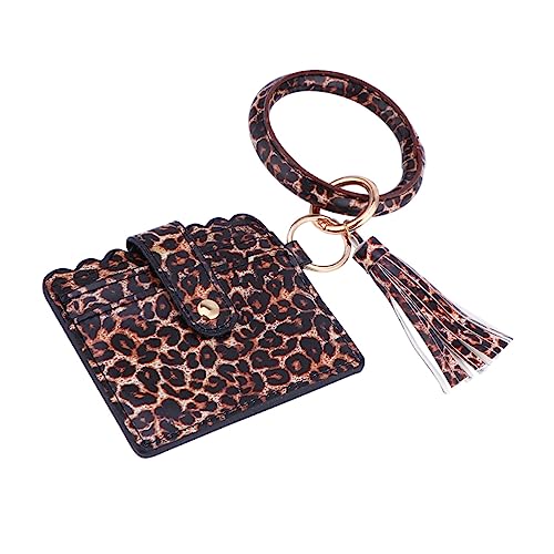 BESPORTBLE PU Geldbörse mit Quasten Armband Münzbeutel Damen Klein Portemonnaie Handgelenk Tasche für Münzen Schlüssel Karten Modisch und Praktisch Kaffeebraun Leopardmuster von BESPORTBLE