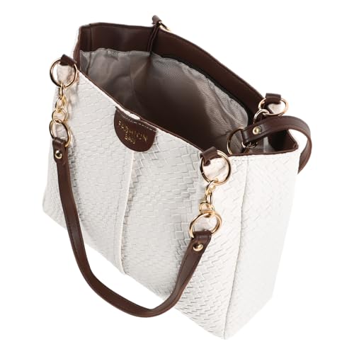 BESPORTBLE PU Handtasche mit Gewebtem Muster Verstellbarer Schulterriemen Wandlungsfähige Damen Umhängetasche und Tote Bag Leichter Sommer Satchel in Weiß Braun für Alltag und Arbeit von BESPORTBLE