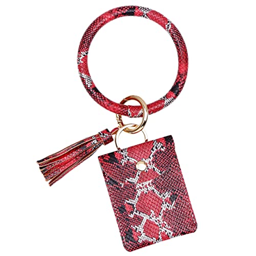 BESPORTBLE PU Schlangenleder Karabiner Schlüsselanhänger mit Mini Münzbeutel Kartenetui Rot Stilvoller Damen Schlüsselanhänger für Besondere Anlässe von BESPORTBLE