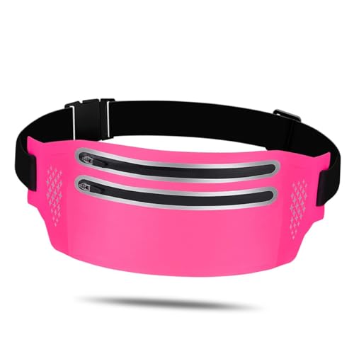 BESPORTBLE Slim Waist Pack Für Sport Und Outdoor-aktivitäten Doppelte Reißverschlusstaschen Handy-aufbewahrung Für Damen Verstellbar Und Praktisch Für Jogging Radfahren Und Wandern Rosy von BESPORTBLE
