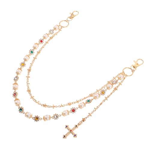 BESPORTBLE Pearl Jeans Chain Herren Hip Hop Waist Jewelry mit Kreuzanhänger Mehrlagige Hosenkette für Sommerliche Streetwear Lässiges Accessoire für Alltag und Events von BESPORTBLE