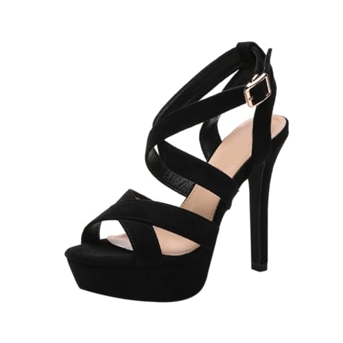 BESPORTBLE Peep toe High Heels Damen Sandaletten Sommer Fashion Heeled Sandals mit Stil und Anti rutsch Eleganter Schmaler Absatz Atmungsaktiv und Langlebig für Arbeit und Freizeit Schwarz von BESPORTBLE