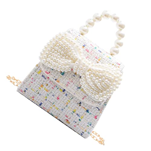 BESPORTBLE Perlenbogenhandtasche die Einkaufstasche Perlen Handtasche Schultertasche Geldbeutel für Mädchen Mädchen-Umhängetaschen für Bettwäsche aus Baumwolle Weiß von BESPORTBLE
