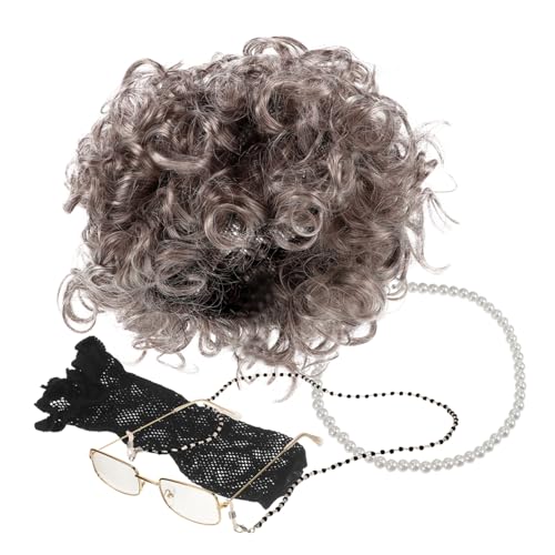 BESPORTBLE Perücke Für Ältere Dame Perücke Set Mit Kostüm-brille Und Halskette Für Damen Cosplay Bühnenkostüm von BESPORTBLE