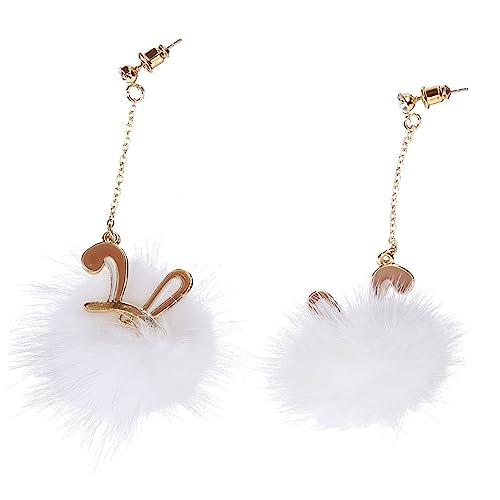 BESPORTBLE Plüsch Ball Ohrringe Kaninchen Ohren Tropfen Ohrschmuck Damen Flauschige Bommeln Ohrringe Modisch Leicht Kombinierbar Für Party Strand Alltag von BESPORTBLE