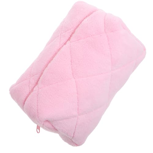 BESPORTBLE Plüsch-Kosmetiktasche Kleine Kosmetiktasche Makeup Tasche Karierte Schminktasche Kosmetiktaschen Für Damen Wimpern Kosmetiktasche Süße Taschen Flauschige Schminktasche Rosa von BESPORTBLE