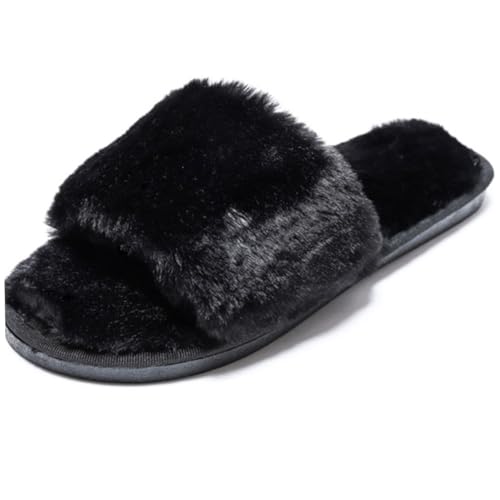 BESPORTBLE Plüsch hausschuhe mit Rutschfester Sohle Weiche Atmungsaktive Indoor slipper für Damen und Herren Schwarze Bequeme Leichte Fußbekleidung für Zuhause und Entspannte Stunden von BESPORTBLE
