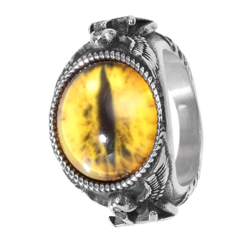 BESPORTBLE Punk Herren Ring Vintage Evil Eye Design Titanstahl Finger Ring Gelb Unisex Modeaccessoire für Foto Requisiten und Alltag von BESPORTBLE
