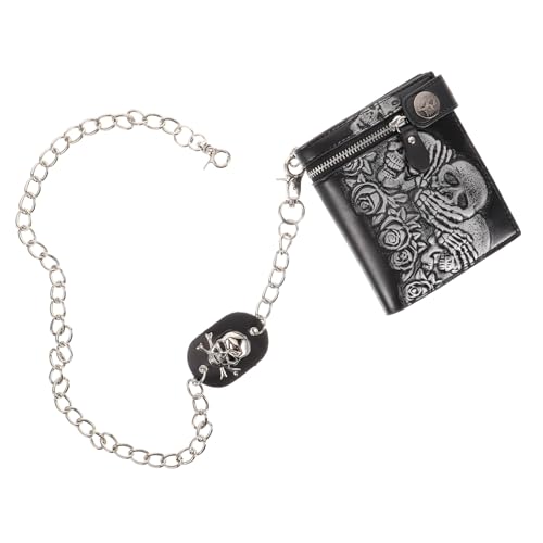 BESPORTBLE Punk Stil Geldbörse mit Kette Gothic Skelett Muster Unisex Geldbörse für Reisen Schmutzabweisend und Leicht für Halloween und Alltag von BESPORTBLE