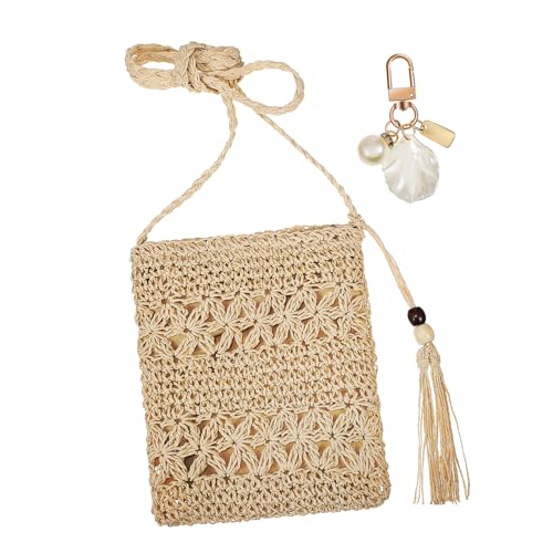 BESPORTBLE Quaste Crossbody Strohtasche Perle Muschel Schlüsselanhänger Hängende Strand Clutch Gewebte Tasche Sommer Schulter Reise Strandtasche Stroh Clutch Handtasche Tasche Mit Schlüssel von BESPORTBLE