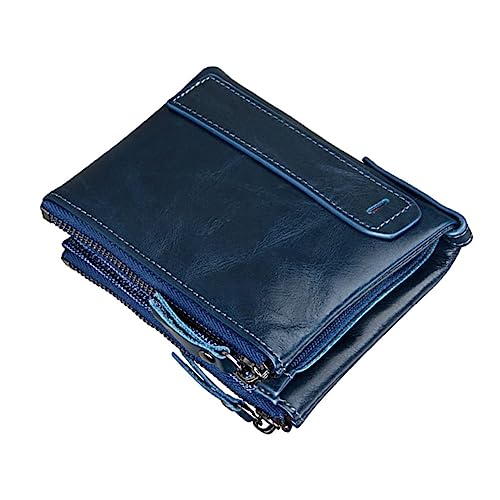 BESPORTBLE RFID Leder Geldbörse Für Männer Kurze Multifunktionale Brieftasche Im Vintage Stil Modische Geldbörse Mit Reißverschluss Blau Für Karten Und Bargeld von BESPORTBLE