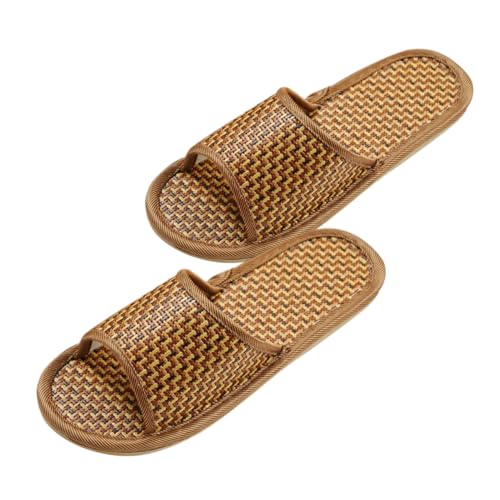 BESPORTBLE Rattan Geflochtene Hausschuhe Sommerlich Atmungsaktiv Anti rutsch Sohle Bequeme Plattform für Zuhause Unisex Leichte Sandalen in Braun von BESPORTBLE