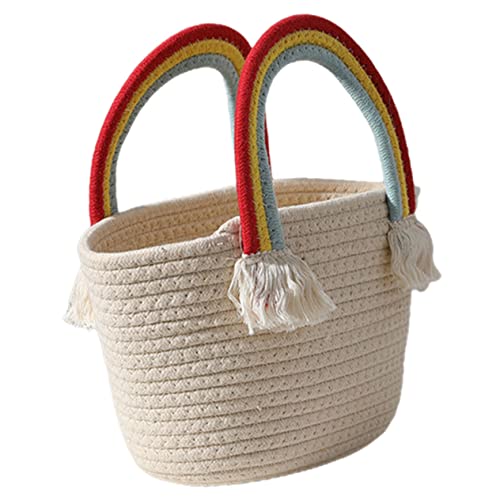 BESPORTBLE Regenbogengriff Baumwollfaden Handtasche Handgewebte Tote Für Frauen Vielseitig Einsetzbar Für Einkäufe Strand Partys Langlebig Elegant Mit Feiner Textur BESPORTBLE Regenbogengriff Baumwollfaden Handtasche Handgewebte Tote Für Frauen Vielseitig Einsetzbar Für Einkäufe Strand Partys Langlebig Elegant Mit Feiner Textur von BESPORTBLE