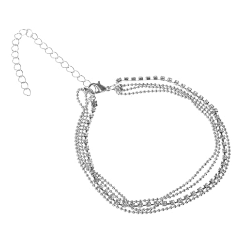 BESPORTBLE Reihige Rhinestone Damen Fußkette Verstellbare Metallkette Modisches Fußkettchen für Frauen Silber für Partys Besondere Anlässe von BESPORTBLE