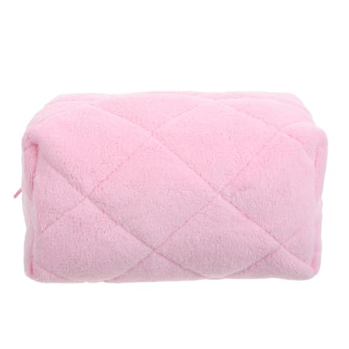 BESPORTBLE Reise-Make-up-Tasche Aus Plüsch Für Mädchen Flauschige Kosmetiktasche Mit Karomuster Leichter Organizer Für Hautpflege Und Make-up Rosa Beutel Mit Großem Fassungsvermögen von BESPORTBLE