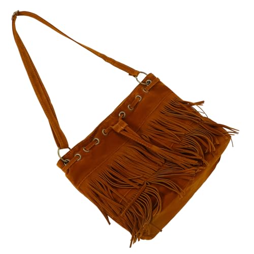 BESPORTBLE Umhängetasche Mit Fransen Damen Beuteltasche Schultertasche Braun Retro Einkaufstasche Für Frauen Handtasche Mit Fransenquaste Für Alltag Und Ausflüge von BESPORTBLE