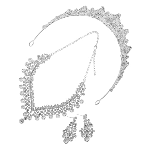 BESPORTBLE Rhinestone Brautschmuck Set Silber mit Krone Halskette Ohrringe Komplettset für Hochzeit Braut Accessoires Funkelndes Schmuckset Geschenkidee für Brautjungfer und Festliche Anlässe von BESPORTBLE