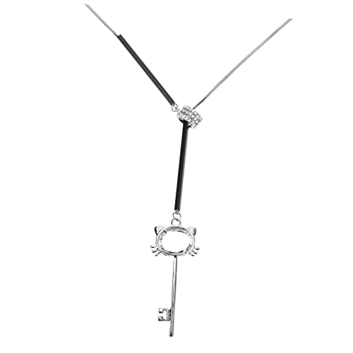 BESPORTBLE Rhinestone Halskette Damen Key Necklace mit Weißer Katze Anhänger Langer Strass Schmuck Statement Kette für Alltag und von BESPORTBLE
