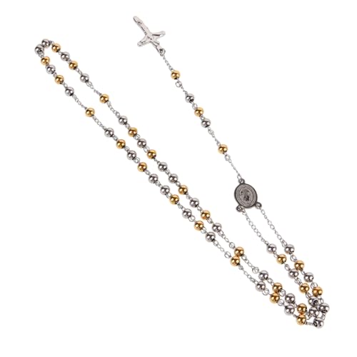 BESPORTBLE Rosenkranz Halskette Vintage Gebetskette Kreuzanhänger Unisex Schmuck zur Taufe für Jungen und Mädchen Gold und Silber von BESPORTBLE