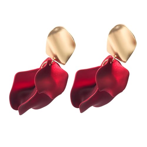 BESPORTBLE Rote Blumenohrringe für Frauen Französische Ohrstecker mit Blütenblatt Design Stilvolle Ohranhänger für Bräute Ohrhänger für Partys und Alltag von BESPORTBLE