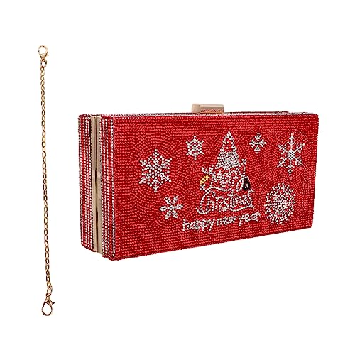 BESPORTBLE Rote Damen Clutch mit Weihnachtsbaum Umhängetasche Vielseitig Tragbar als Crossbody oder Handtasche Robuste Verarbeitung Party und Alltagstasche von BESPORTBLE