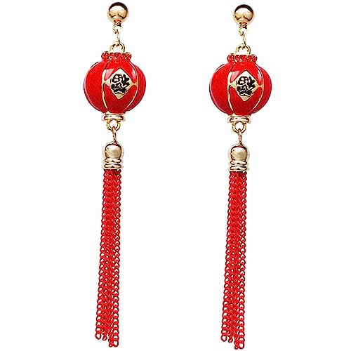 BESPORTBLE Rote Quasten Ohrringe Damen Leicht Year Ohrschmuck Chinesischer Stil Lange Dangle Ohrhänger Für Festliche Anlässe Und Geschenke von BESPORTBLE