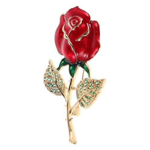 BESPORTBLE Rote Rosenbrosche mit Funkelnden Strasssteinen Floraler Anstecker aus Hautfreundlichem Kupfer Hypoallergen Vielseitig für Hochzeiten Partys und Festliche Anlässe von BESPORTBLE
