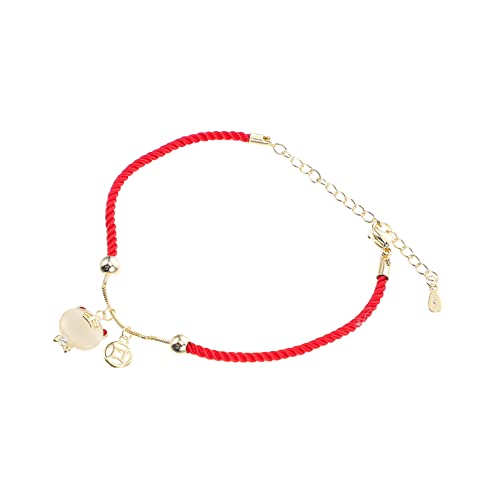 BESPORTBLE Rotes Tiger Jahr Armband aus Geflochtenem Kupfer Verstellbares Charm Armband mit Katzenaugenstein Chinesisches Neujahrs für Damen Herren und Symbolisch Glücksbringend und von BESPORTBLE