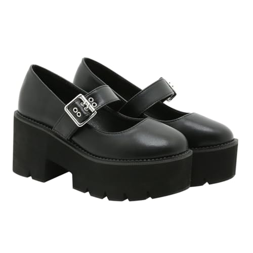 BESPORTBLE Runde Damen Lederschuhe mit Metallverschluss rutschfeste Flache Freizeit Schuhe Bequeme Flache Sohlen Modische Schwarze Halbschuhe für Alltag Party und Arbeit von BESPORTBLE